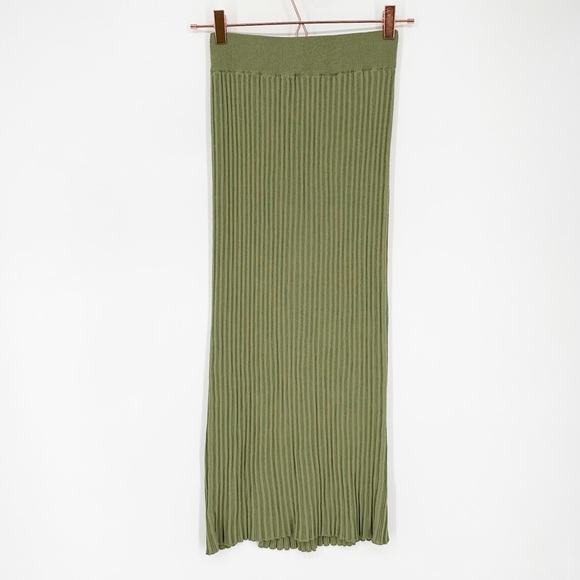 Aritzia Wilfred High-Rise Ribbed Knit High Slit Midi Skirt Sage Frost Green XS - Picture 4 of 7